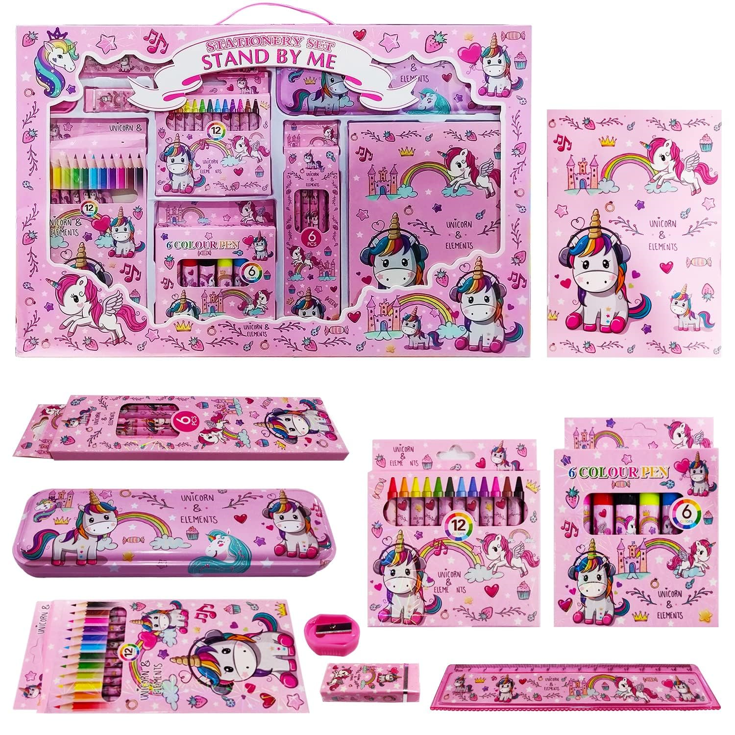 Love Unicorn Stationery Kit for Girls - 41-Piece Set | Pencil Box, Colors, Eraser, Sharpener | Gift for Girls | Unicorn School Kit | Stationery...